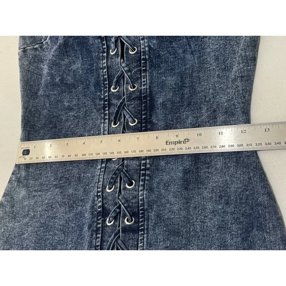 Windsor's Laced Up In Denim Dress Bodycon‎ V-neck Spaghetti Straps Sz S Grunge